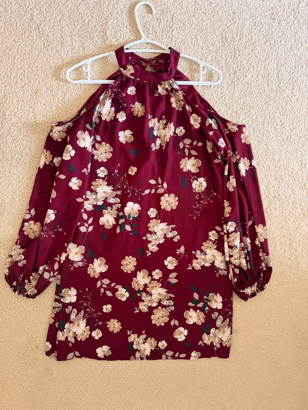Lush Burgundy Floral Long Sleeve Dress